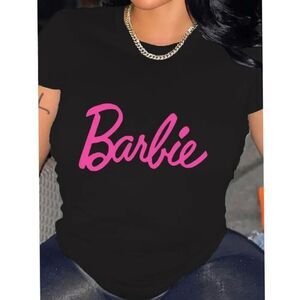 Black Barbie Pink Logo Graphic Tee Short Sleeve Shirt Barbiecore Top